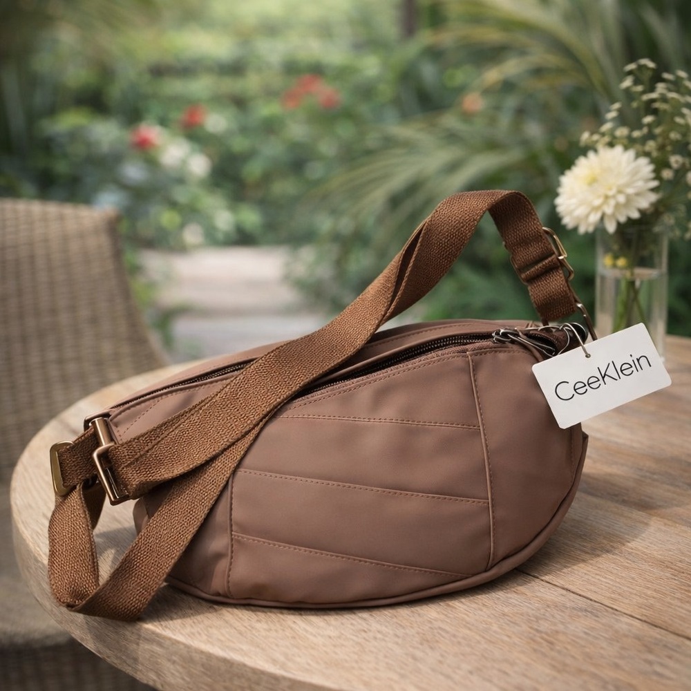 Tan Designer Fashion Collection Leather Camel Crossbody Bag NWT